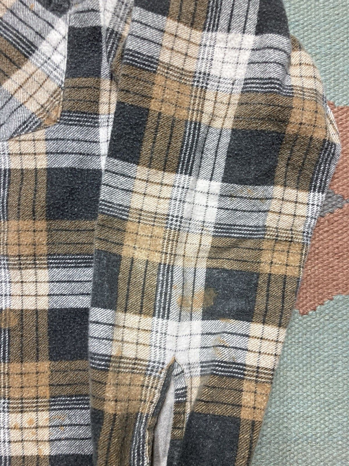 Vintage 80s flannel shirt brushed cotton plaid paint stained small Size US S / EU 44-46 / 1 - 4 Thumbnail