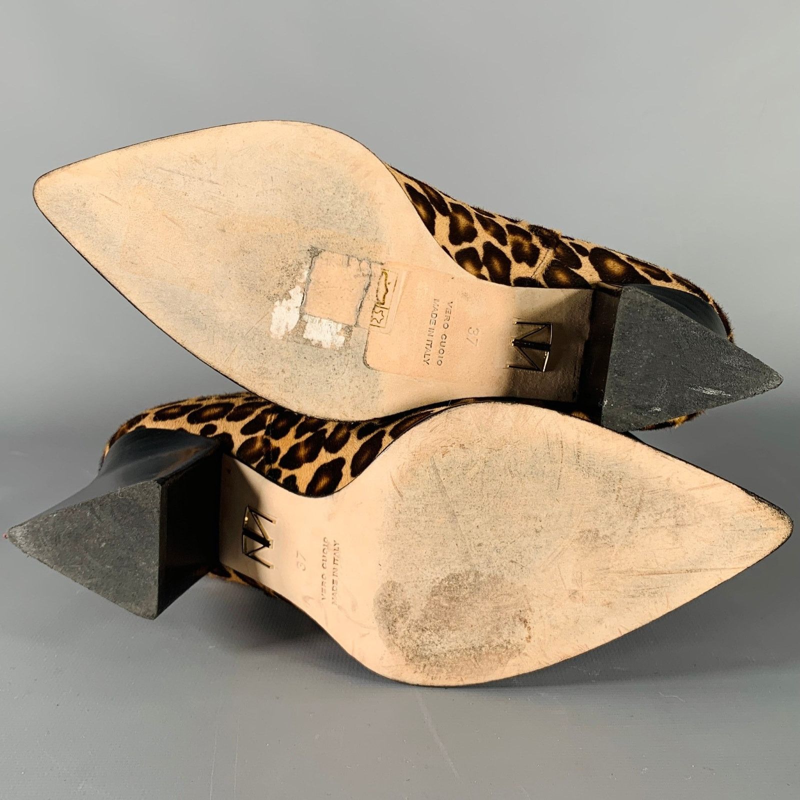 Brown Beige Animal Print Calf Hair Chunky Heel Boots