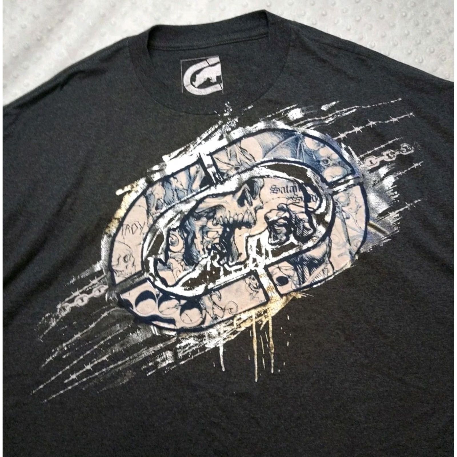 Ecko Unltd. Ecko Unltd. Skull Graphic Print T-Shirt Dark Gray 3XL Mens Vintage 90s Y2K Hip Hop Grunge Shirt Short Sleeve Crew Neck Size US XXL / EU 58 / 5 - 4 Thumbnail