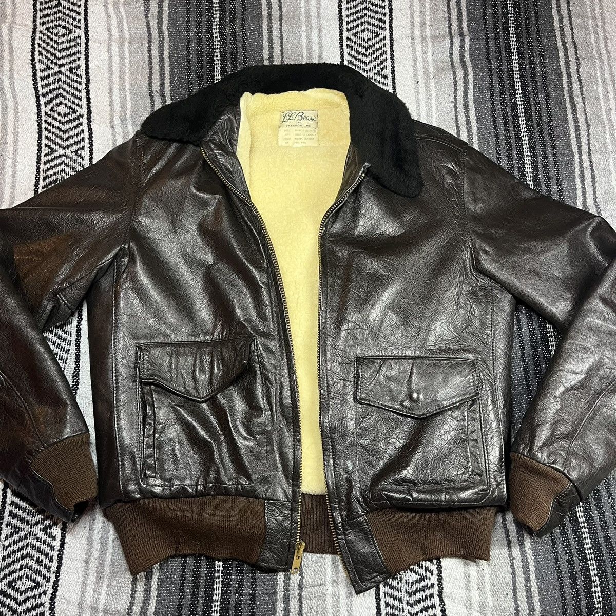 L.L. Bean L.L Bean 1970 Leather Bomber Sheep Lining Size US L / EU 52-54 / 3 - 3 Thumbnail