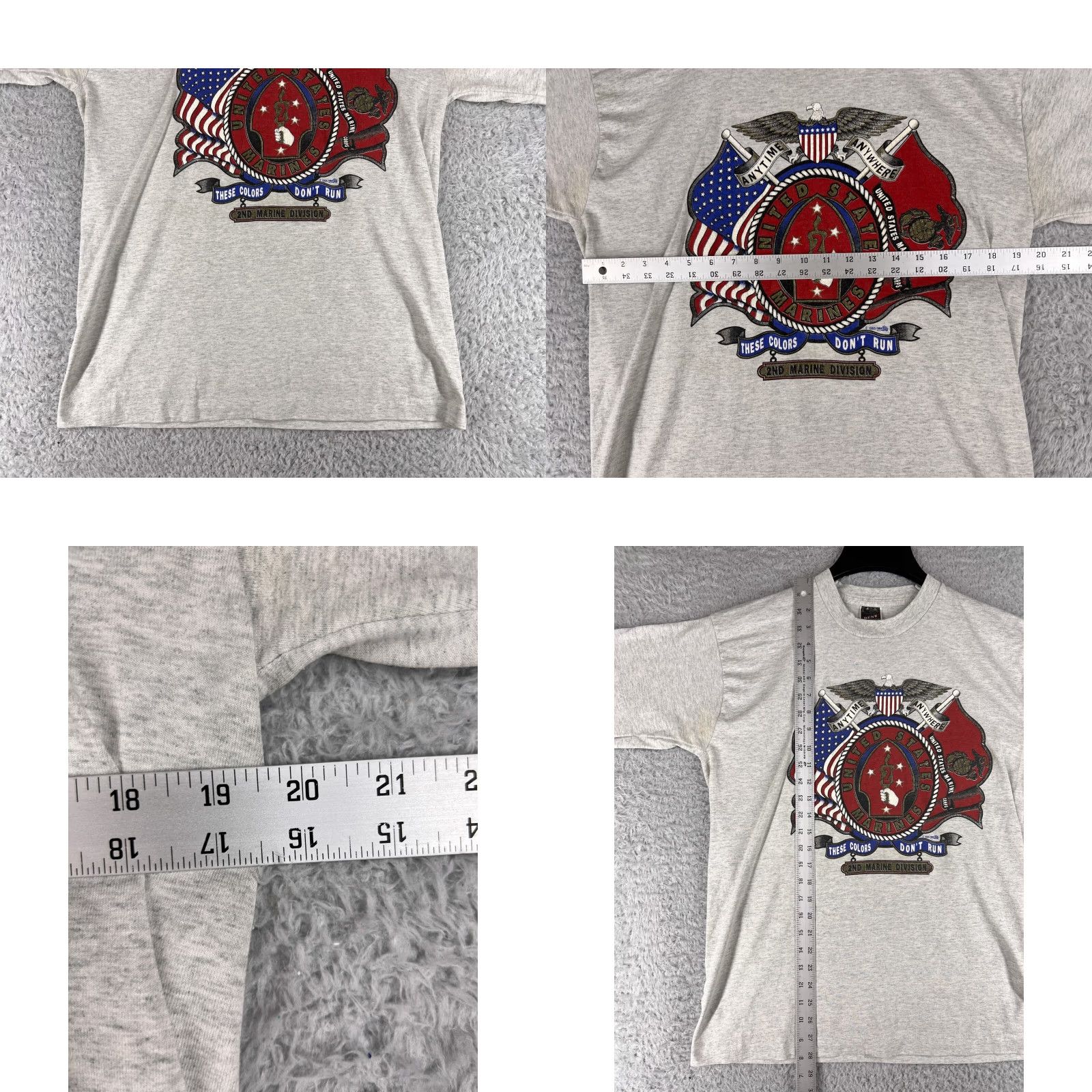 Fruit Of The Loom VINTAGE Fruit of the Loom shirt Mens Medium Gray USMC 95 Single Stitch Marine 90s Patriotic Navy Mens Shirt Size US M / EU 48-50 / 2 - 8 Thumbnail