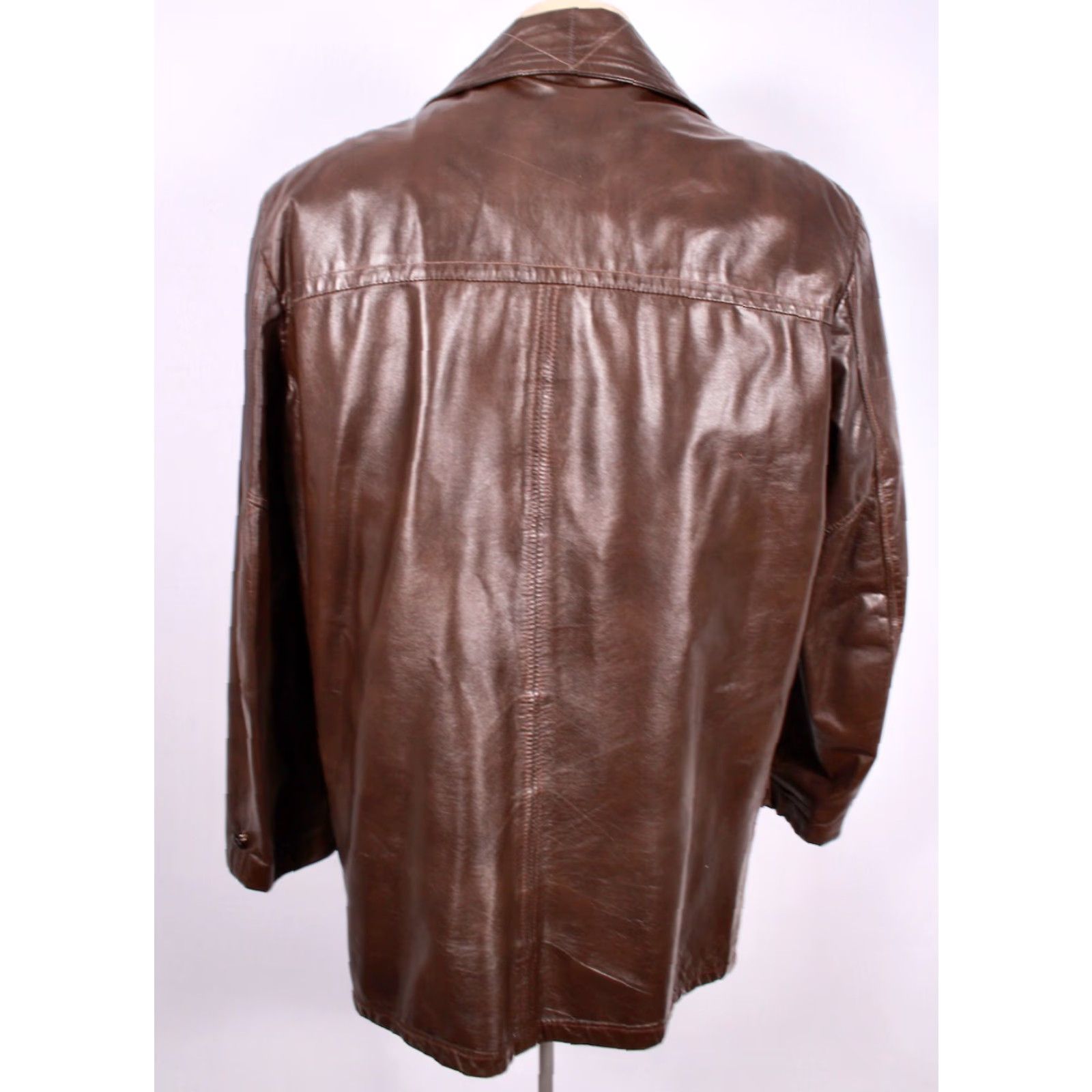Vintage VTG 1970s Leather Jacket Mens Brown Size 46L Long Trench Car Coat with Liner 37.5" Long Vintage Jacket Size US S / EU 44-46 / 1 - 2 Thumbnail