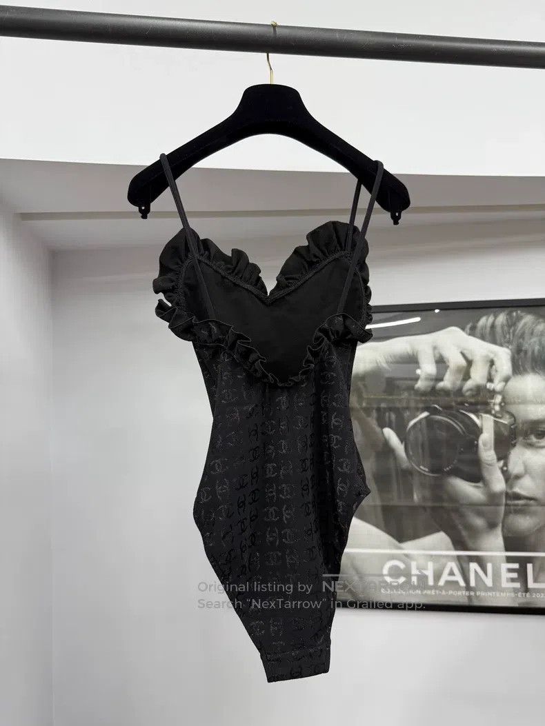 Chanel Chanel Black lace dark pattern full logo swimsuit Size 42" / US 20 - 2 Thumbnail