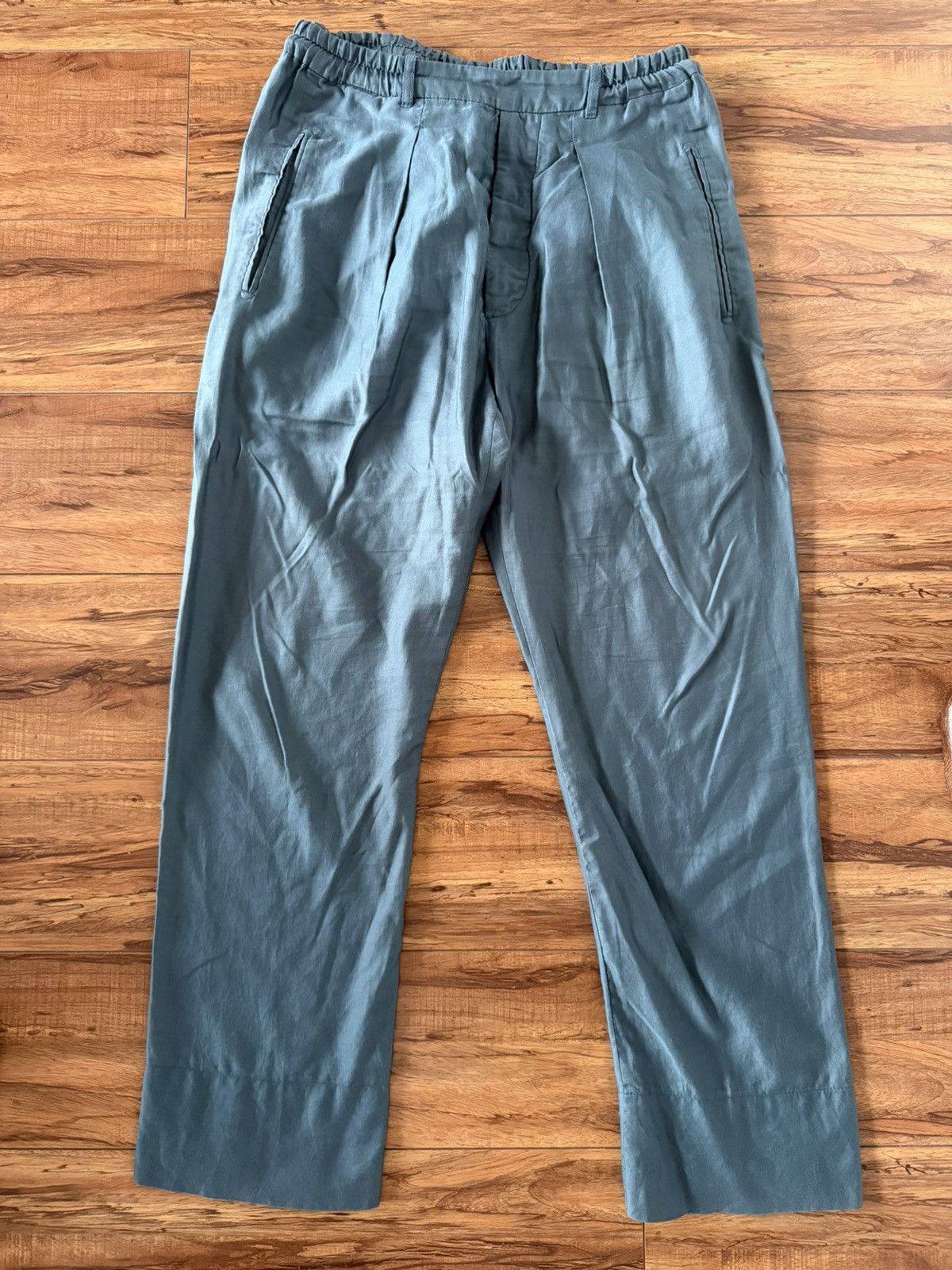Lemaire Lemaire Blue-Green Cotton Satin Drawstring Trousers Size US 30 / EU 46 - 3 Thumbnail
