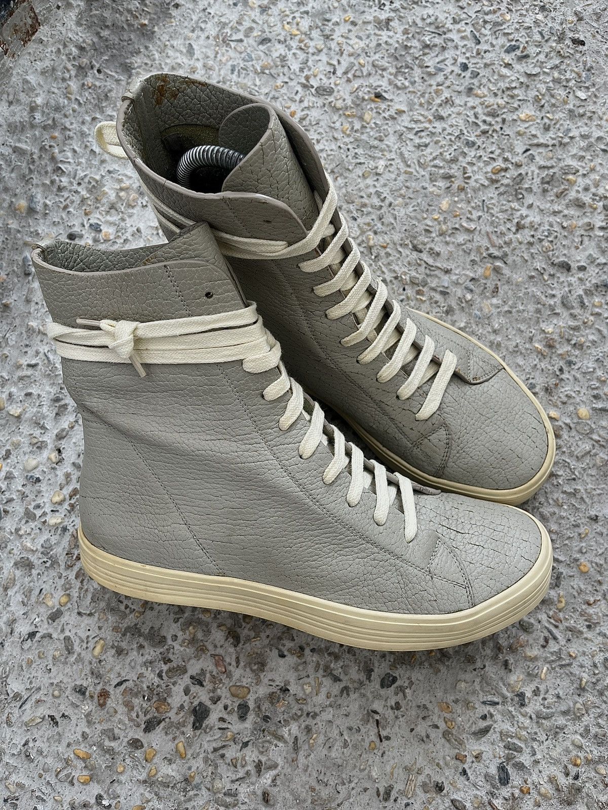 Rick Owens ‘Mastosneaks’ Grey Grain Leather Hi Top Size US 6.5 / EU 39-40 - 4 Thumbnail
