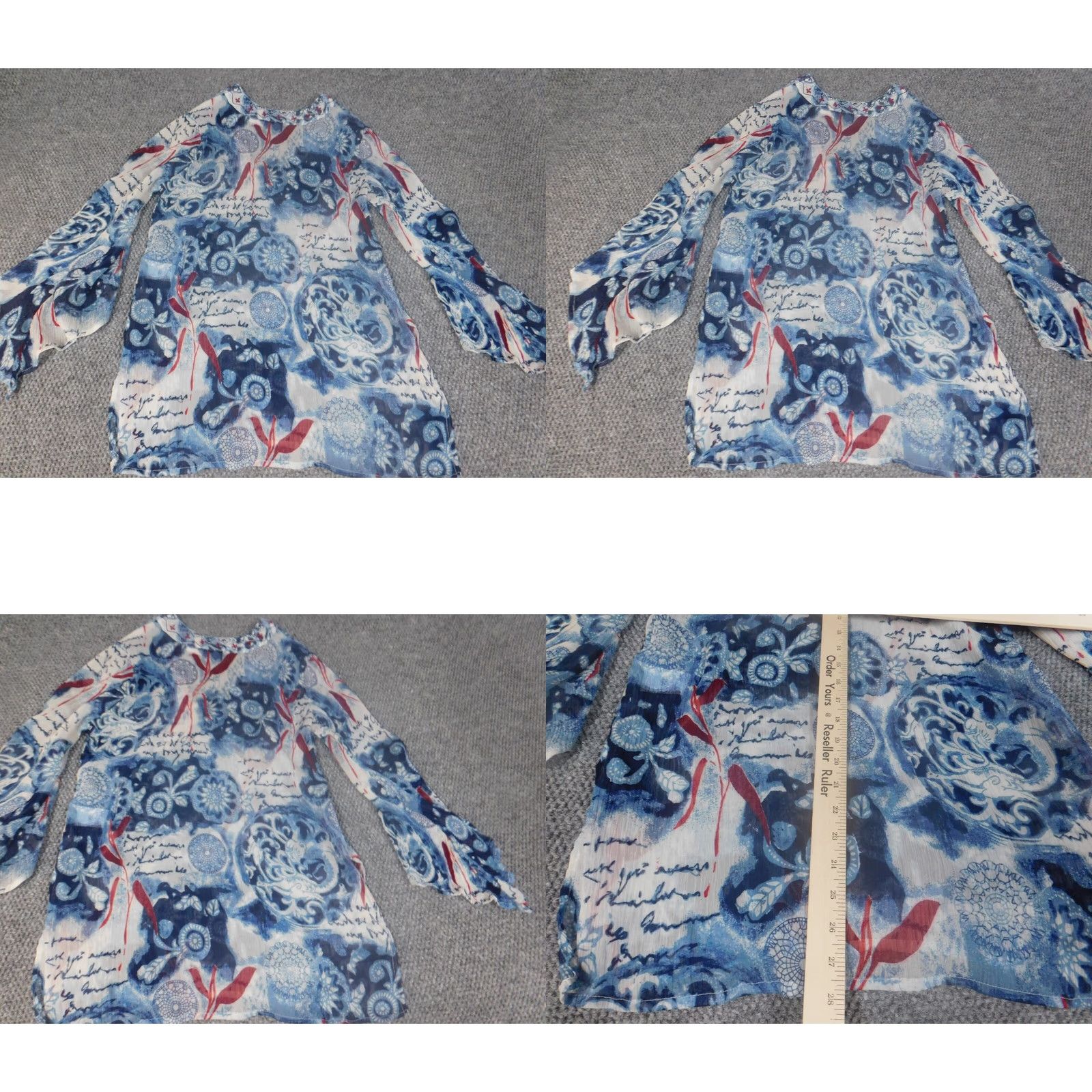 Vintage Crown & Ivy Blouse Women M Blue Floral Knit Polyester Crew Neck Long Sleeve Pullover Casual Regular Vintage No Size M / US 6-8 / IT 42-44 - 8 Thumbnail