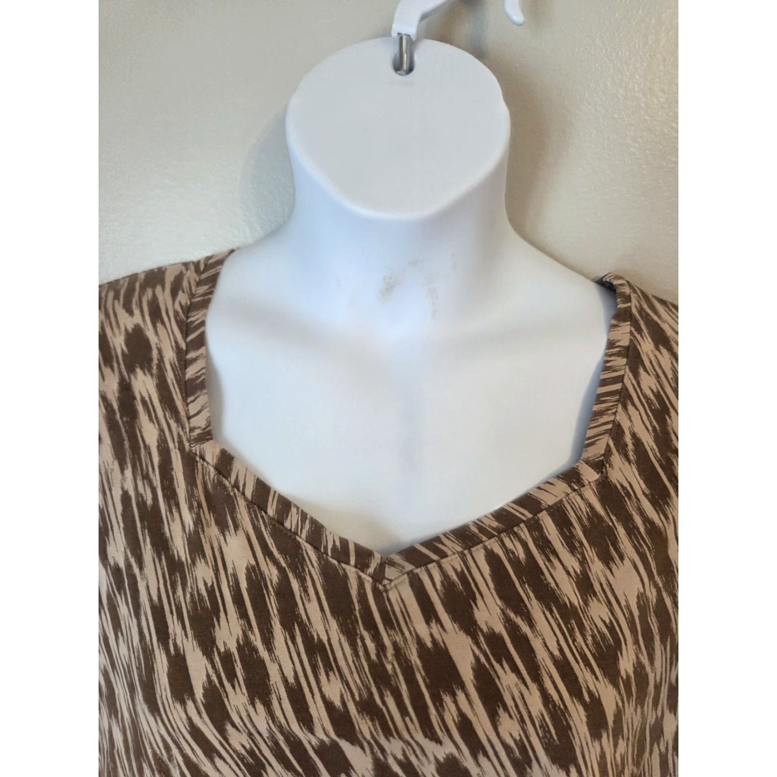 Vintage Liz & Me Tan Brown Abstract Zebra Stripe Print Short Sleeve Casual Top Shirt 2X Size XXL / US 16-18 / IT 52-54 - 2 Thumbnail