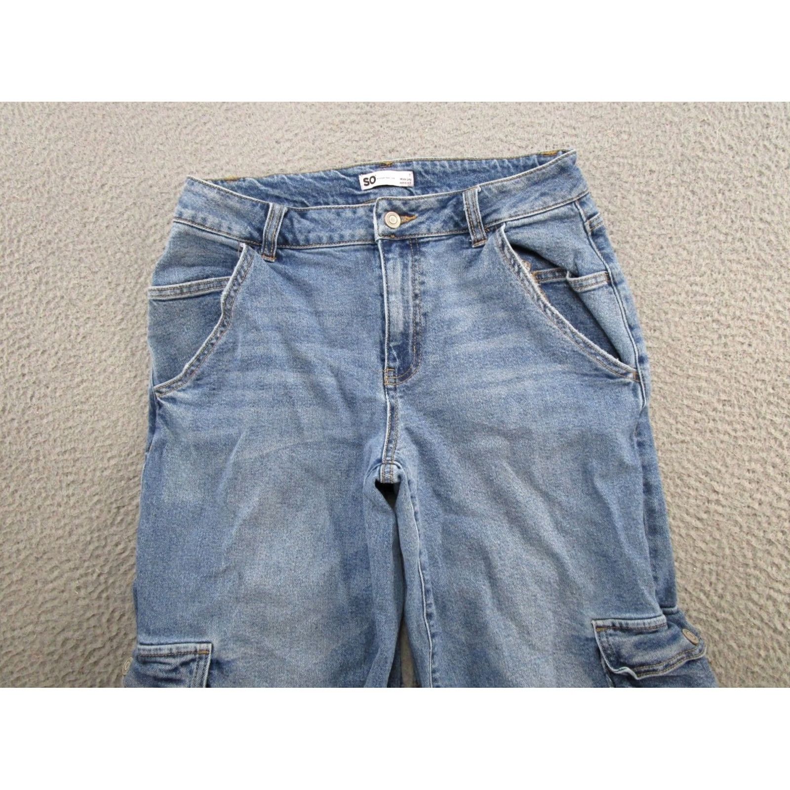 Denime So Womens Blue Stretch Denim Wide Leg Cargo Jeans Juniors Size 11 Baggy Womens Size 32" / US 10 / IT 46 - 3 Thumbnail