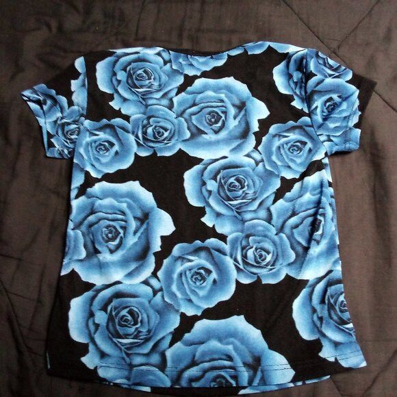 Other Vintage PerSeption Blue Rose Polyester Crop Top T-Shirt Size S / US 4 / IT 40 - 5 Thumbnail