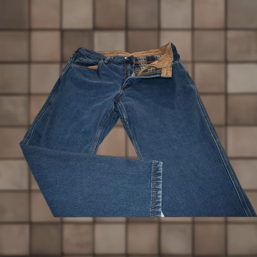 Duluth Trading Co Jeans Mens 38 x 30 Straight Fit Blue Inside Flannel Plaid