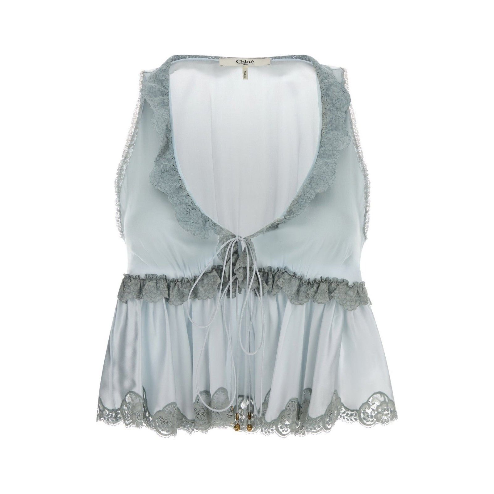 CHLOE Pastel Light-Blue Satin Top New & Authentic (Women's s