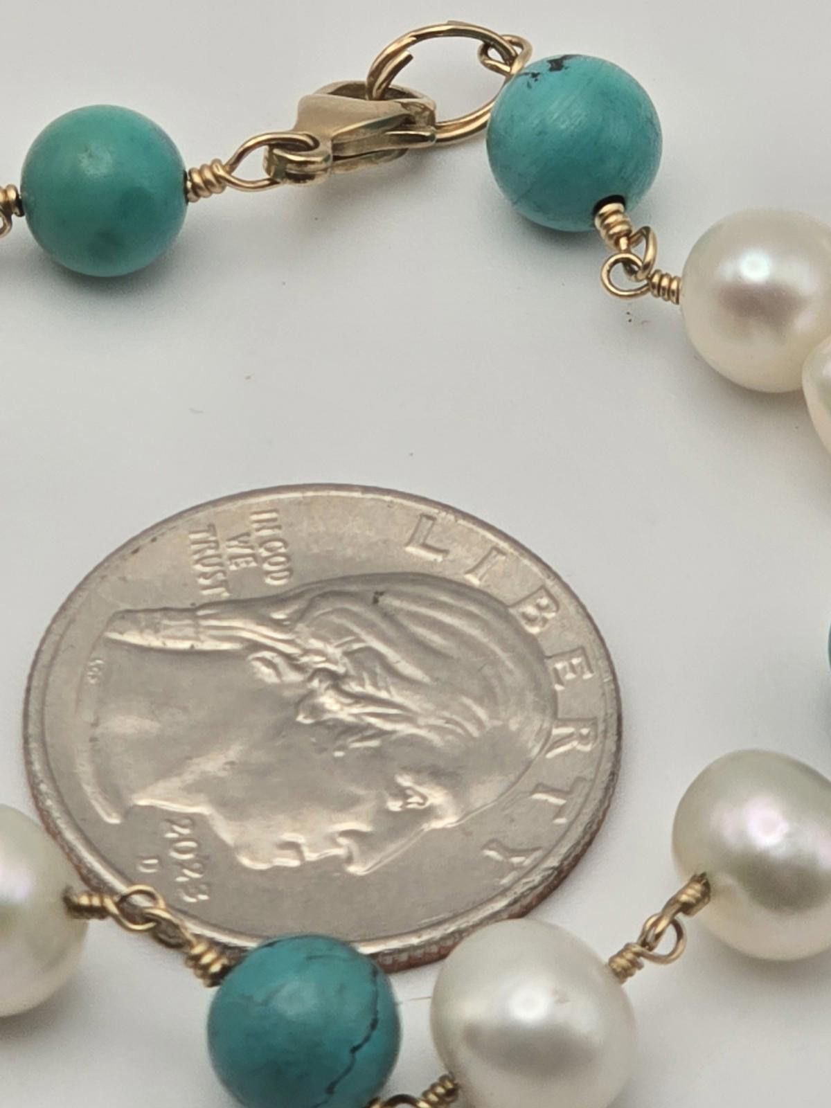 The Unbranded Brand 14k yellow gold Wire Necklace – Pearls & Turquoise Beads 21g Size ONE SIZE - 6 Thumbnail