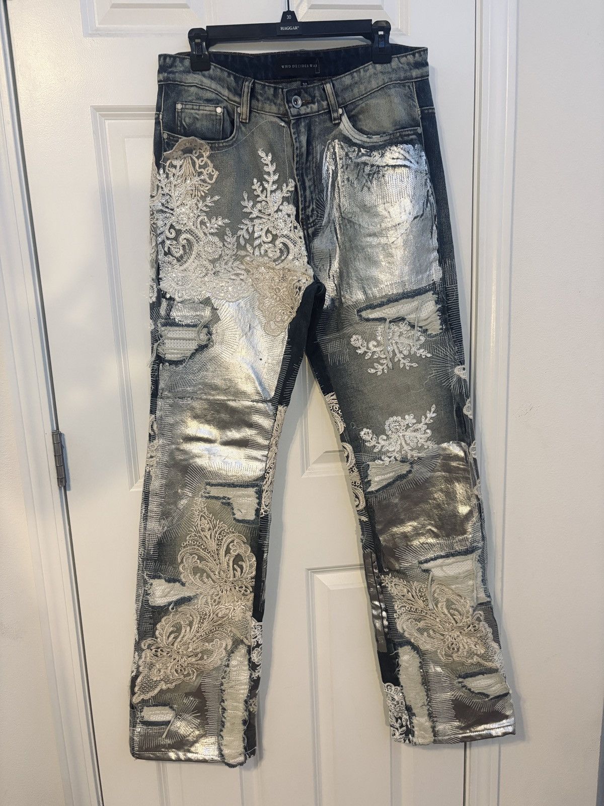 Who Decides War Metal Lace-embellished Jeans