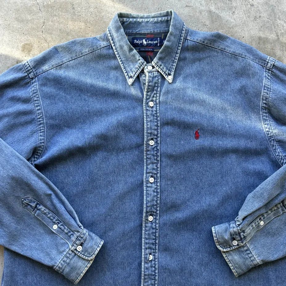 Polo Ralph Lauren Vintage Polo Ralph Lauren Denim Plaid Flannel Lined Shirt Size US XL / EU 56 / 4 - 2 Thumbnail