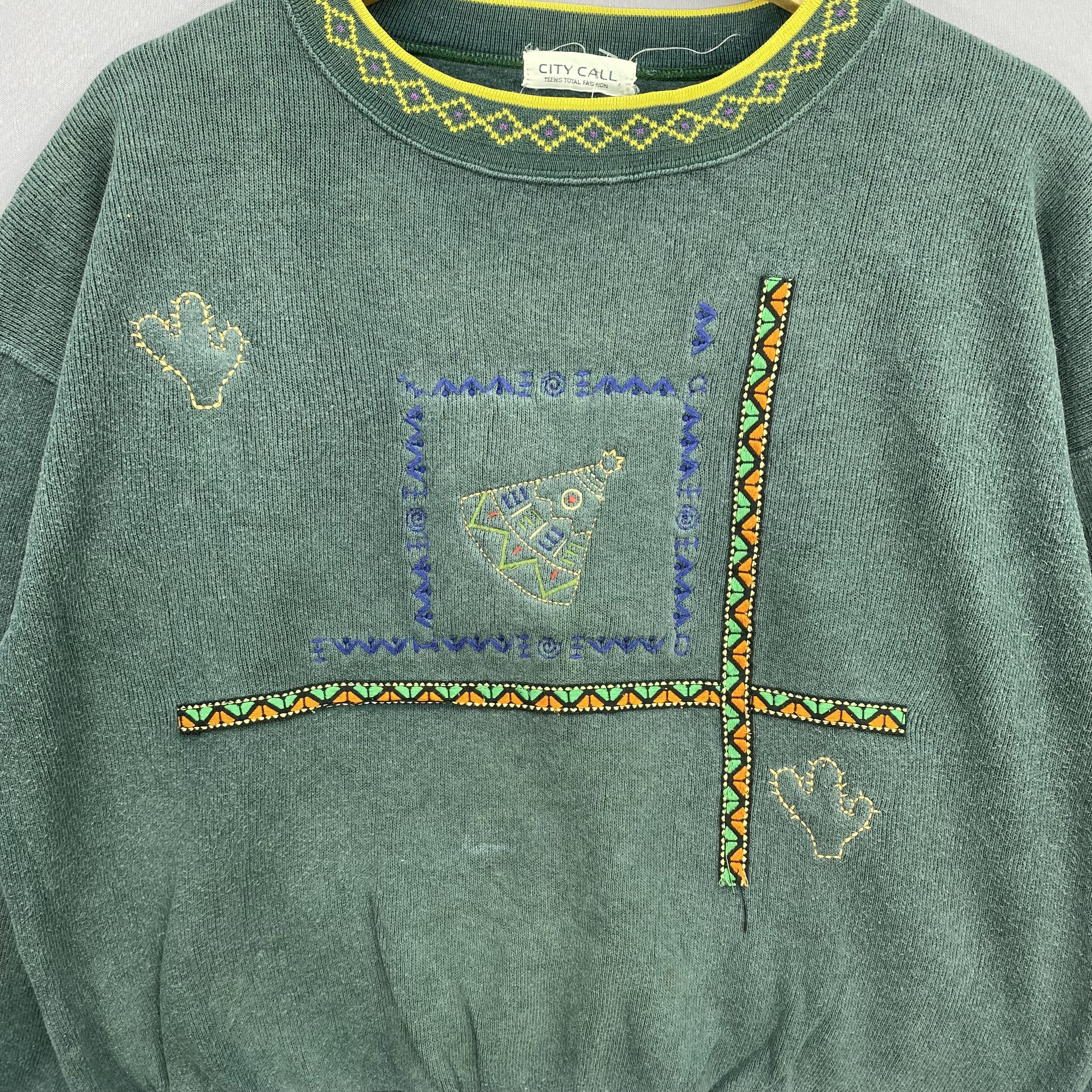 Japanese Brand Vintage City Call Sweater Embroidered Novelty Art Jumper Size US L / EU 52-54 / 3 - 4 Thumbnail