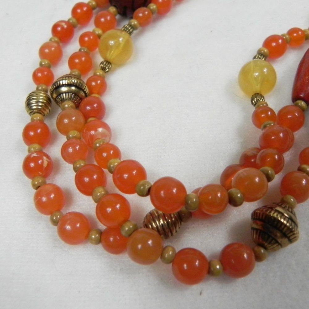 Other Vintage Avon Orange Gold Beaded Necklace Triple 70s 17" Size ONE SIZE - 3 Thumbnail