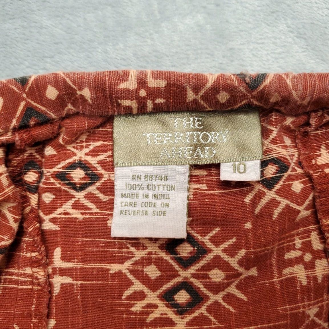 The Territory Ahead VINTAGE Territory Ahead Skirt Womens 10 Red Boho Geometric Print Cotton A-Line Midi Women Red Geometric 90s Territory Ahead Womens 10 Size 32" / US 10 / IT 46 - 4 Thumbnail