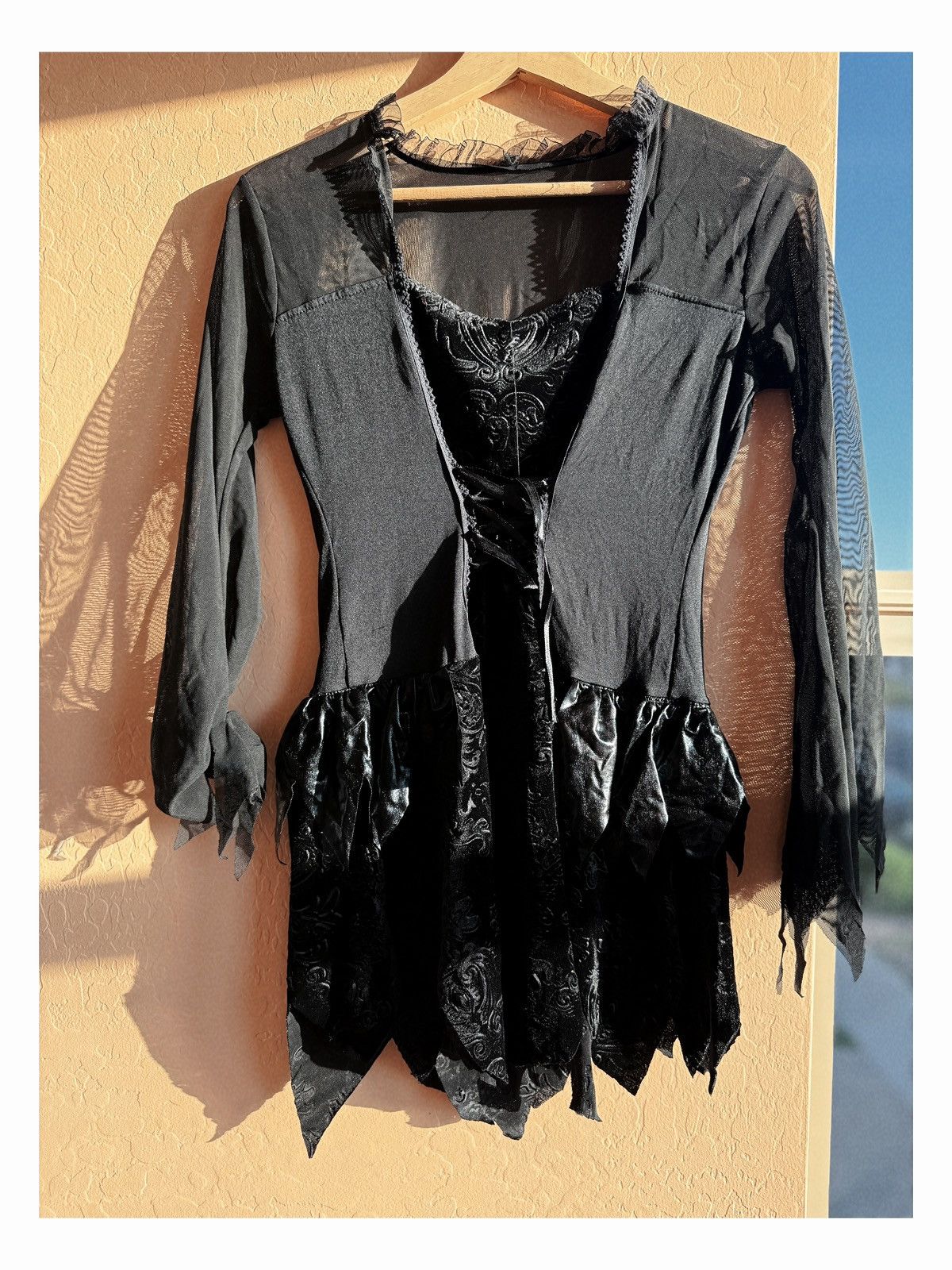 Other Gothic Witch Velvet Lace-Up Dress – Black Mesh & Brocade Size S / US 4 / IT 40 - 3 Thumbnail
