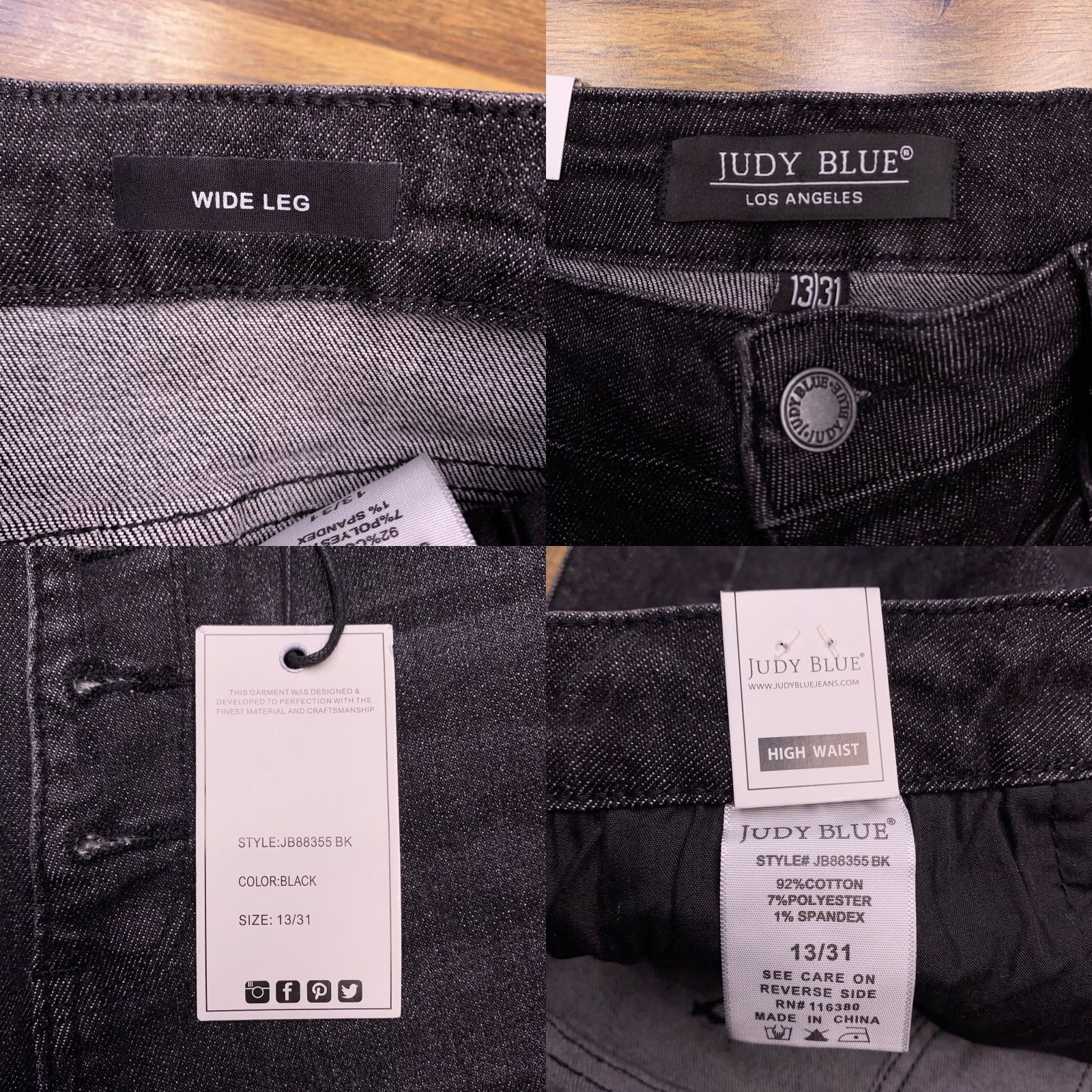 Vintage Judy Blue Jeans 31 Black Wide-Leg Stretch Button Fly 5-Pocket City Womens Vote: Union? Size 24" / US 00 / IT 34 - 8 Thumbnail