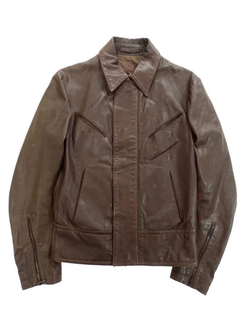 image of Yohji Yamamoto Yohji Slits Leather Jacket in Brown, Men's (Size Large)