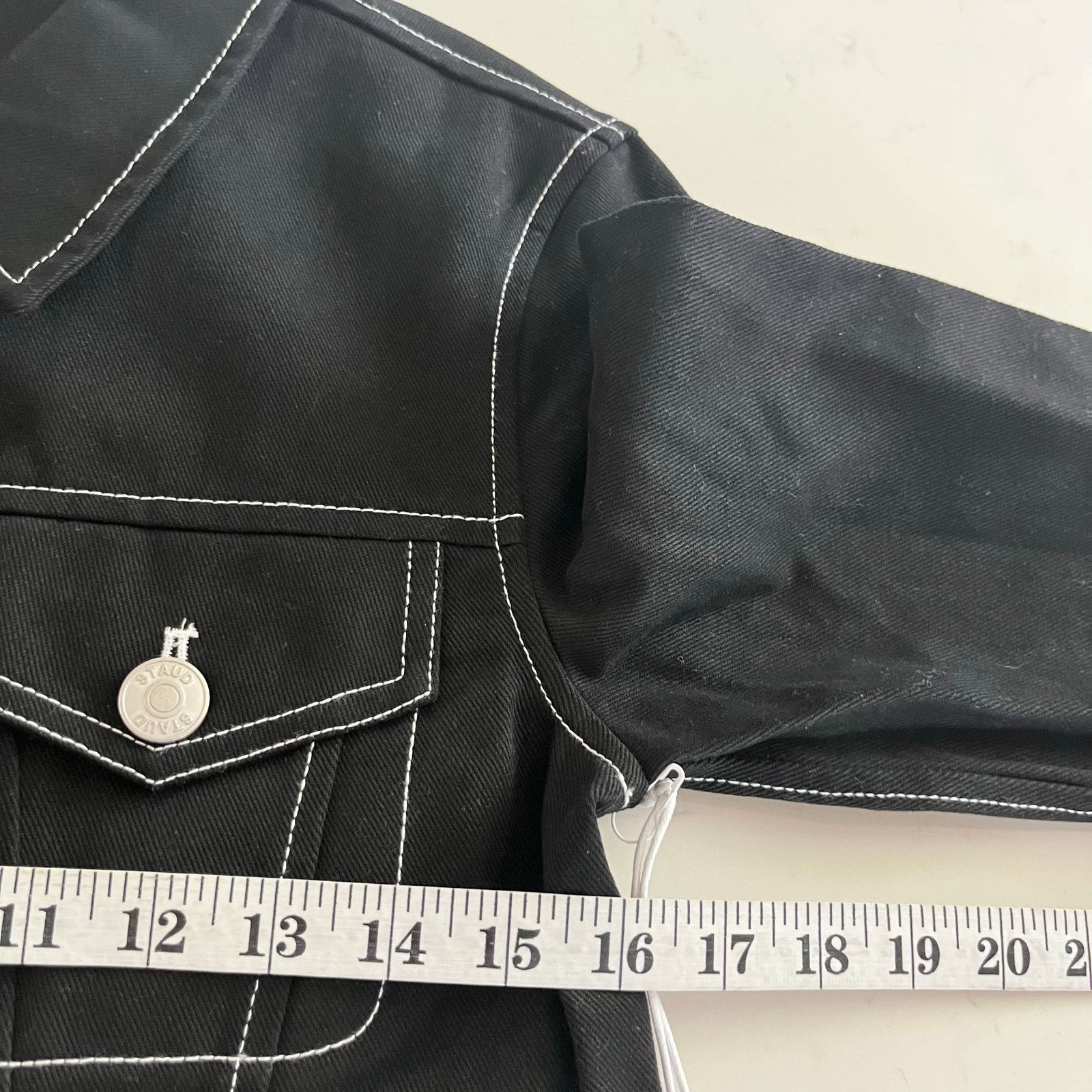 Staud STAUD Truckee Black Cropped Denim Trucker Jacket Size S / US 4 / IT 40 - 10 Thumbnail