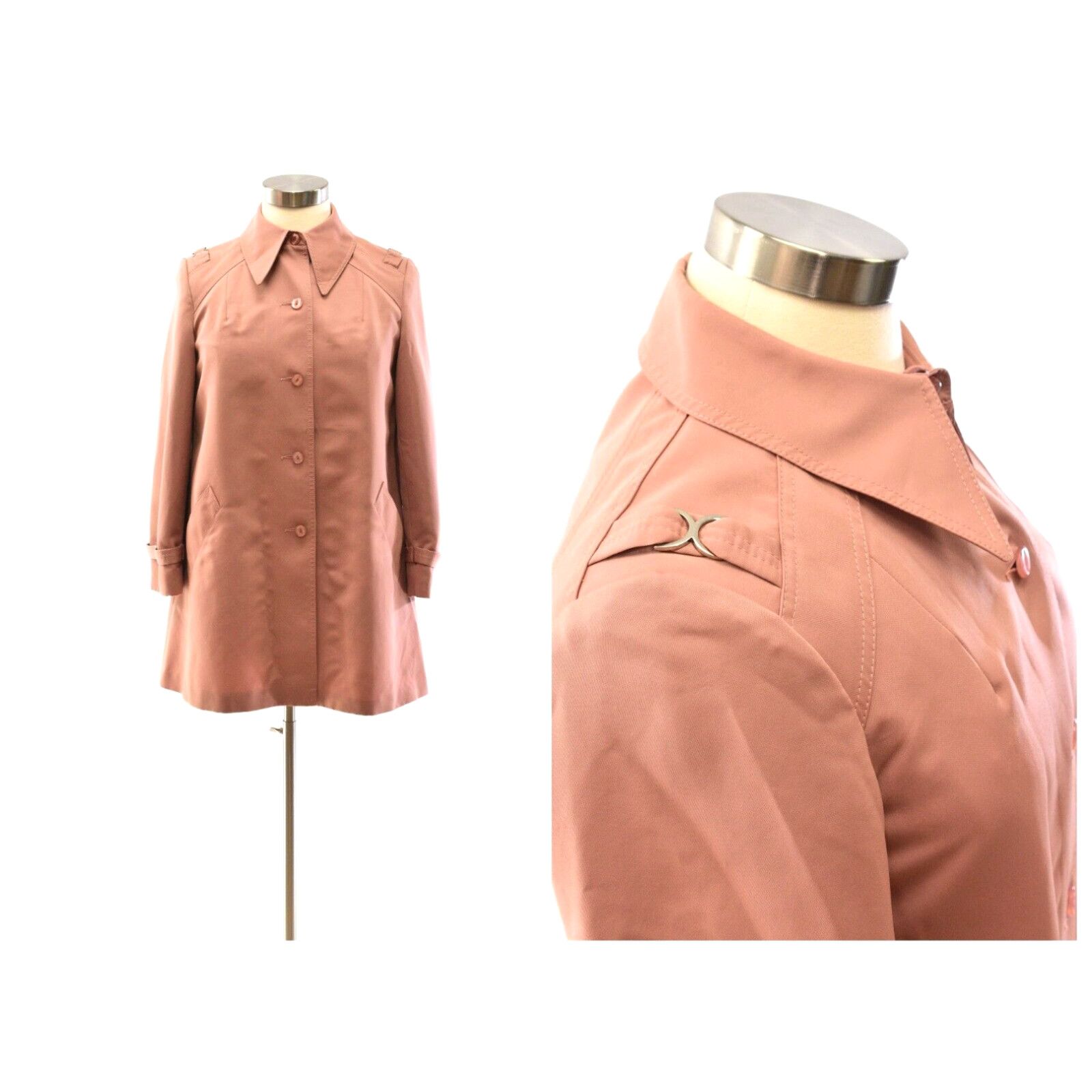 image of 70's Vintage Dusty Rose A Line Rain Jacket D Ring Accent Womens XL Atkins in White