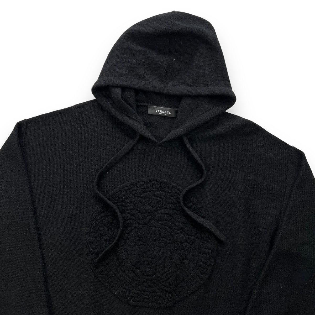Versace Intarsia Wool & Cashmere Knit Black Hoodie