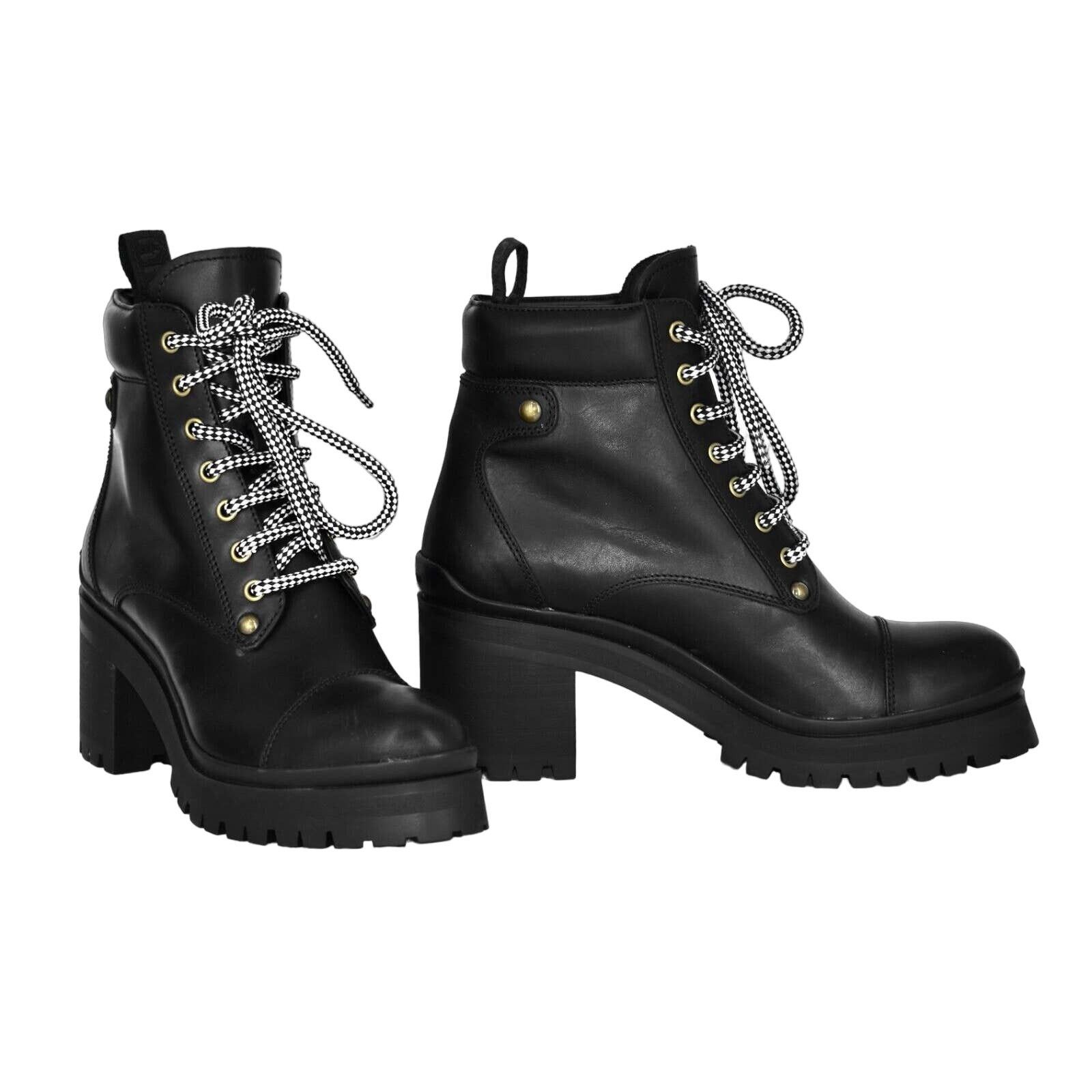 NEW MIU MIU Black Leather Platform Combat Boots 41 $1200