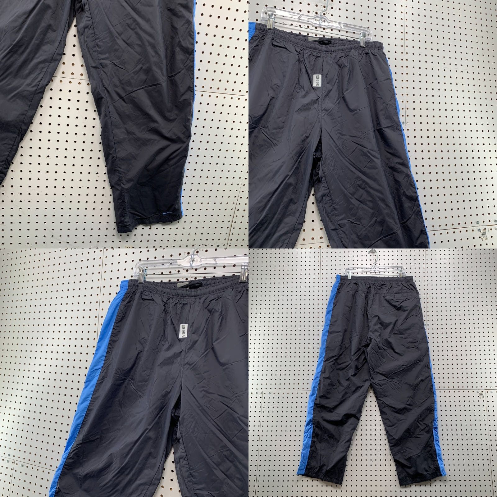 Nike VINTAGE Nike Track Pants Men 2XL Blue Striped Lined Swoosh Drawstring 34x32.5 Athletic Mens Size US 39 - 8 Thumbnail