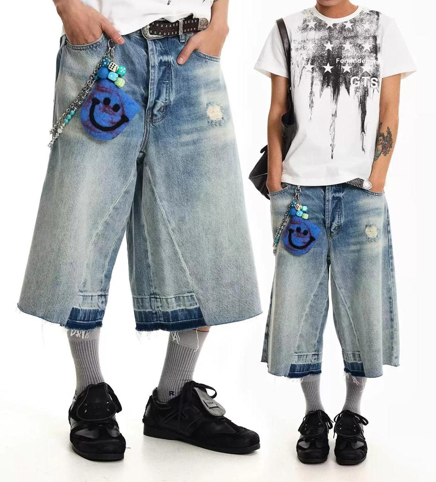 Other Washed Denim Camo-Splice Baggy Jorts - Frayed Size US 28 / EU 44 - 3 Thumbnail