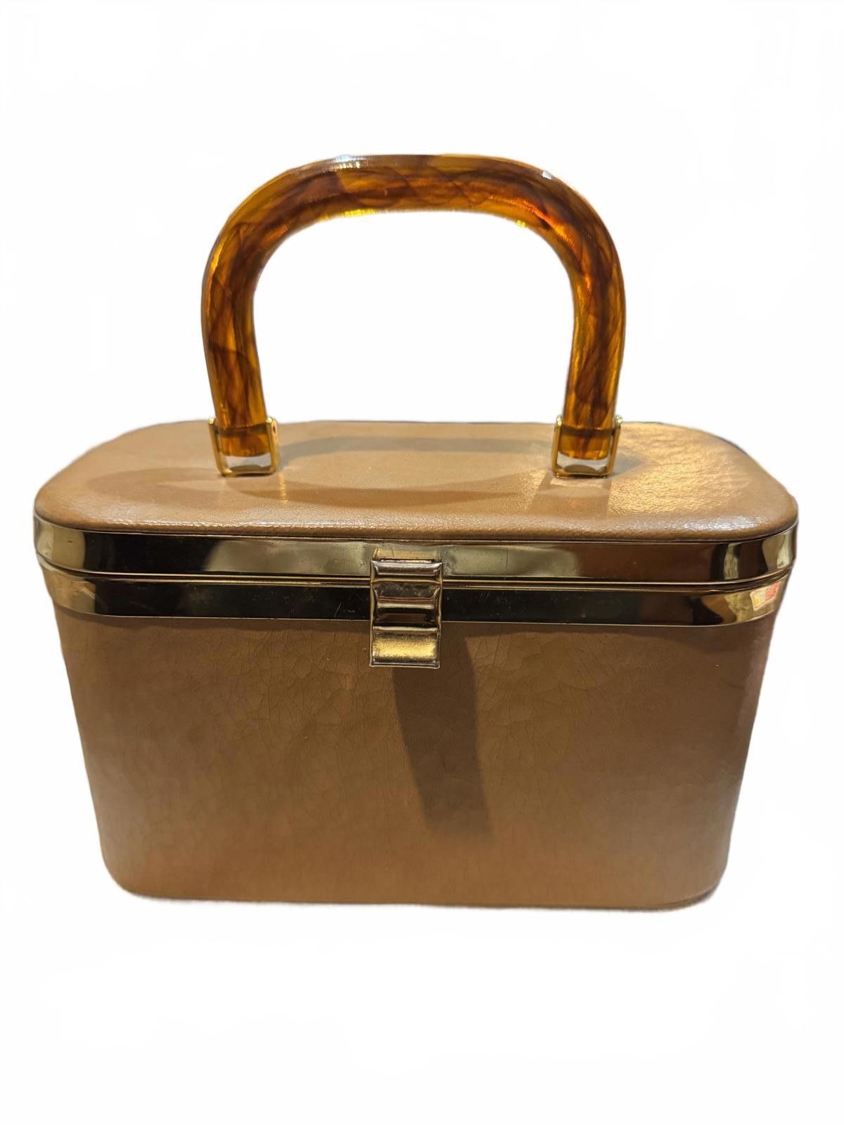 Designer Vintage 1950's Florida Box Purse w/ Amber Lucite Handle Size ONE SIZE - 1 Thumbnail