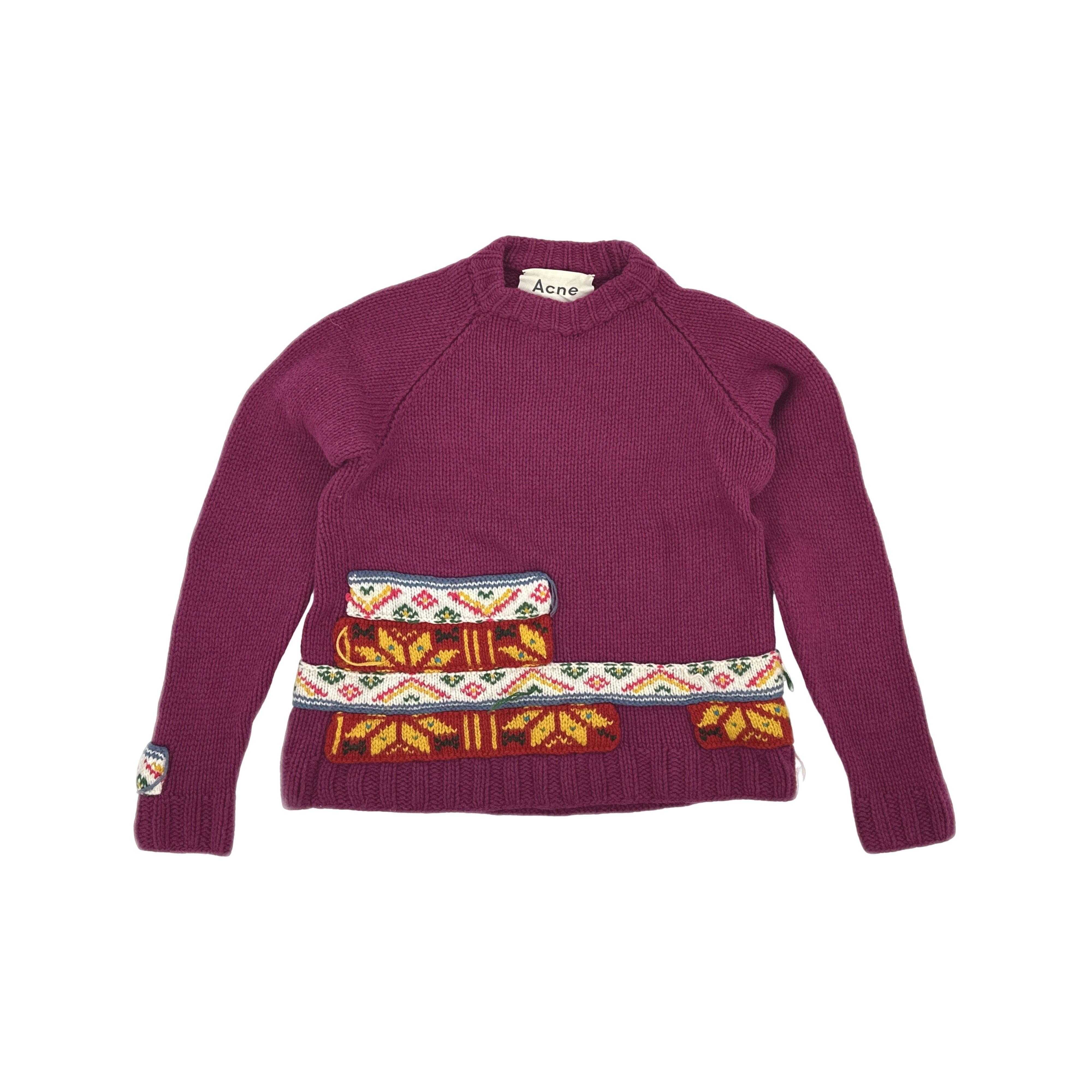 Acne Studios Acne Studios Purple Nordic Patterned Wool Sweater M Size US M / EU 48-50 / 2 - 1 Thumbnail