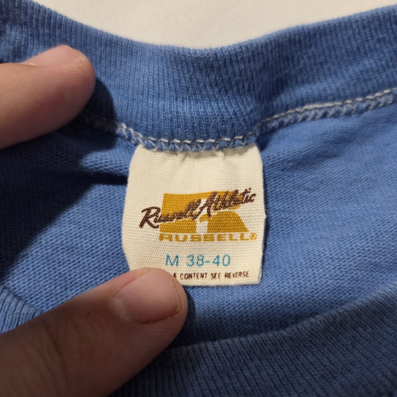 Russell Athletic Vtg 90s Russell Athletic Made in USA Graphic Tee Blue 17x23 Size US M / EU 48-50 / 2 - 2 Thumbnail