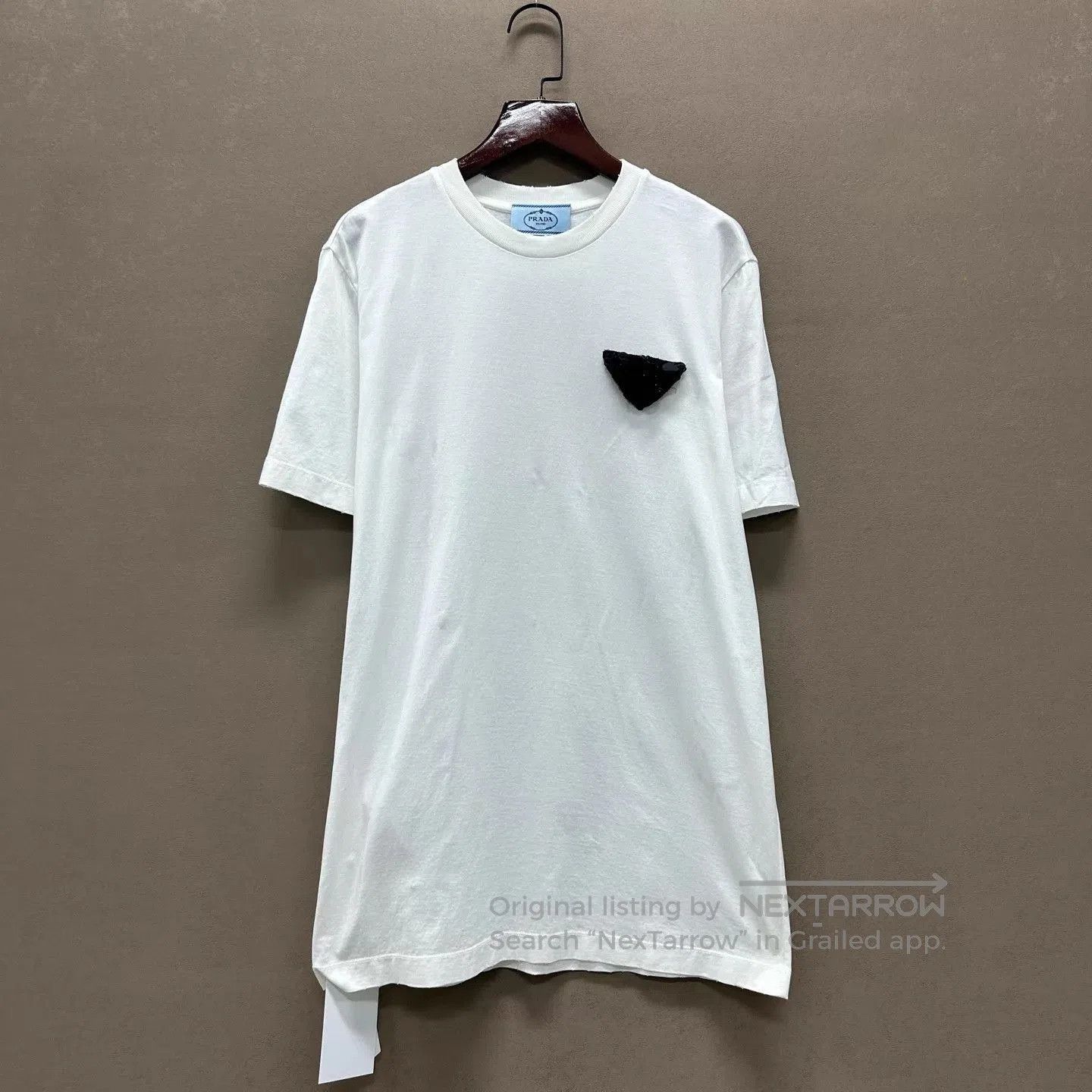 Prada White Short Sleeve T-Shirt with Black Triangle Detail. Size US XS / EU 42 / 0 - 1 Thumbnail