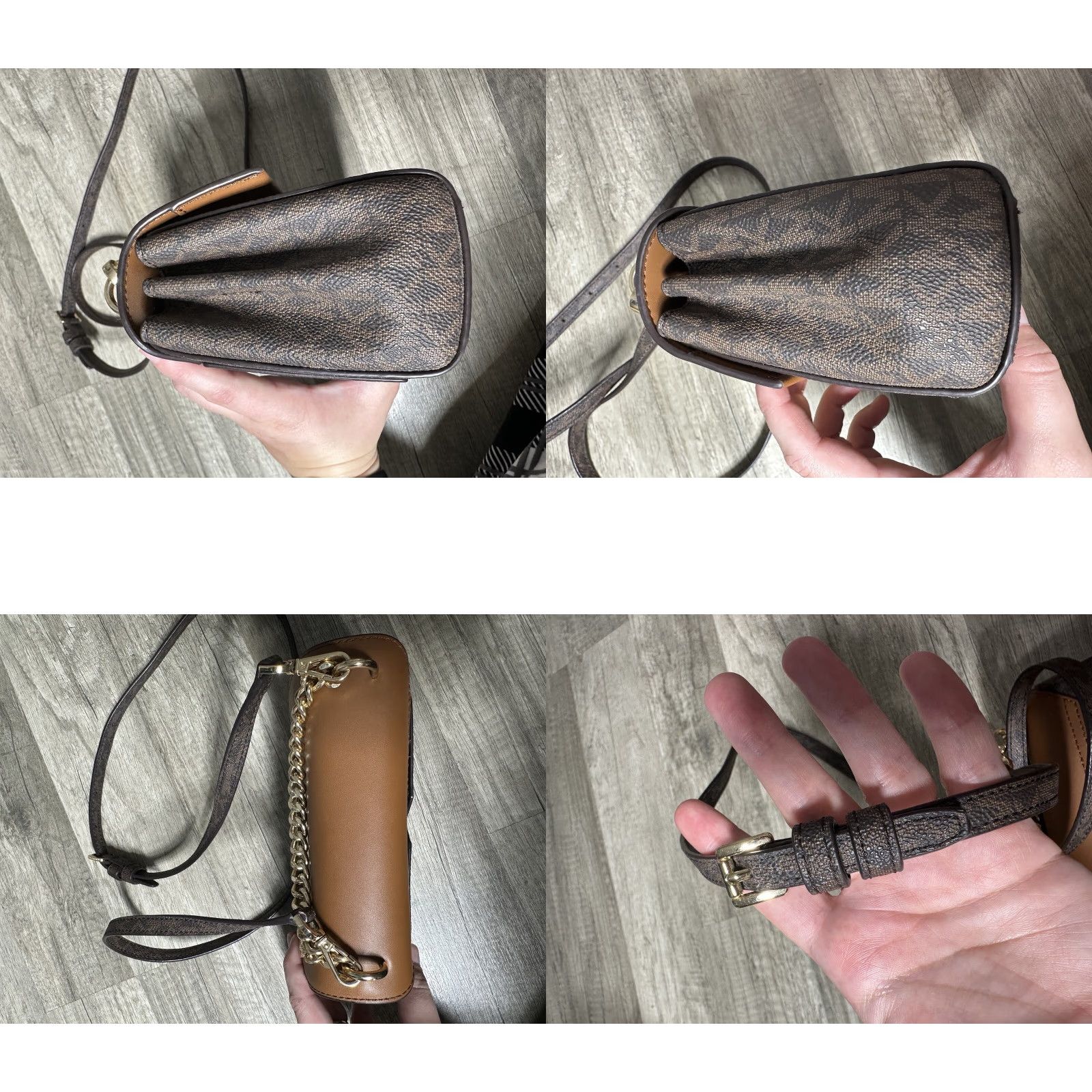 Vintage Michael Kors Lita Crossbody Bag Leather Brown Small Logo Two-Tone Buckle Accent Womens Size ONE SIZE - 9 Thumbnail