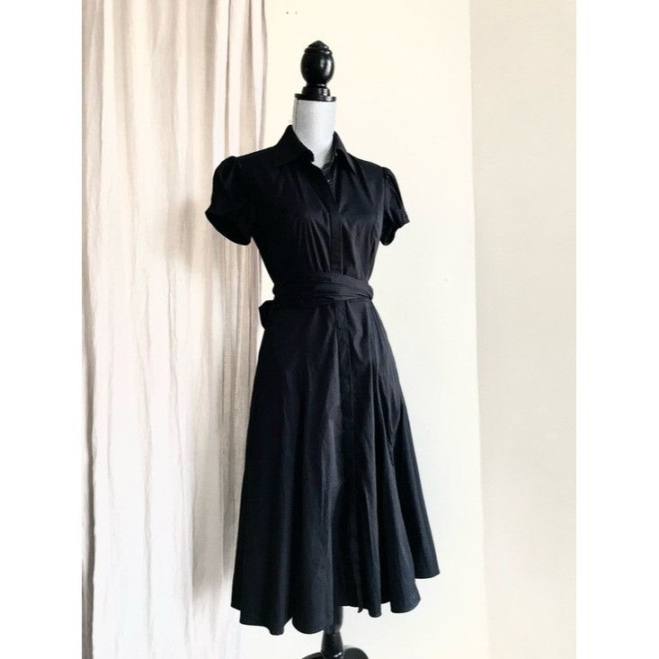 Ralph Lauren Ralph Lauren Pleated Puff Sleeve Black Midi Wrap Shirt Dress Size S / US 4 / IT 40 - 1 Thumbnail