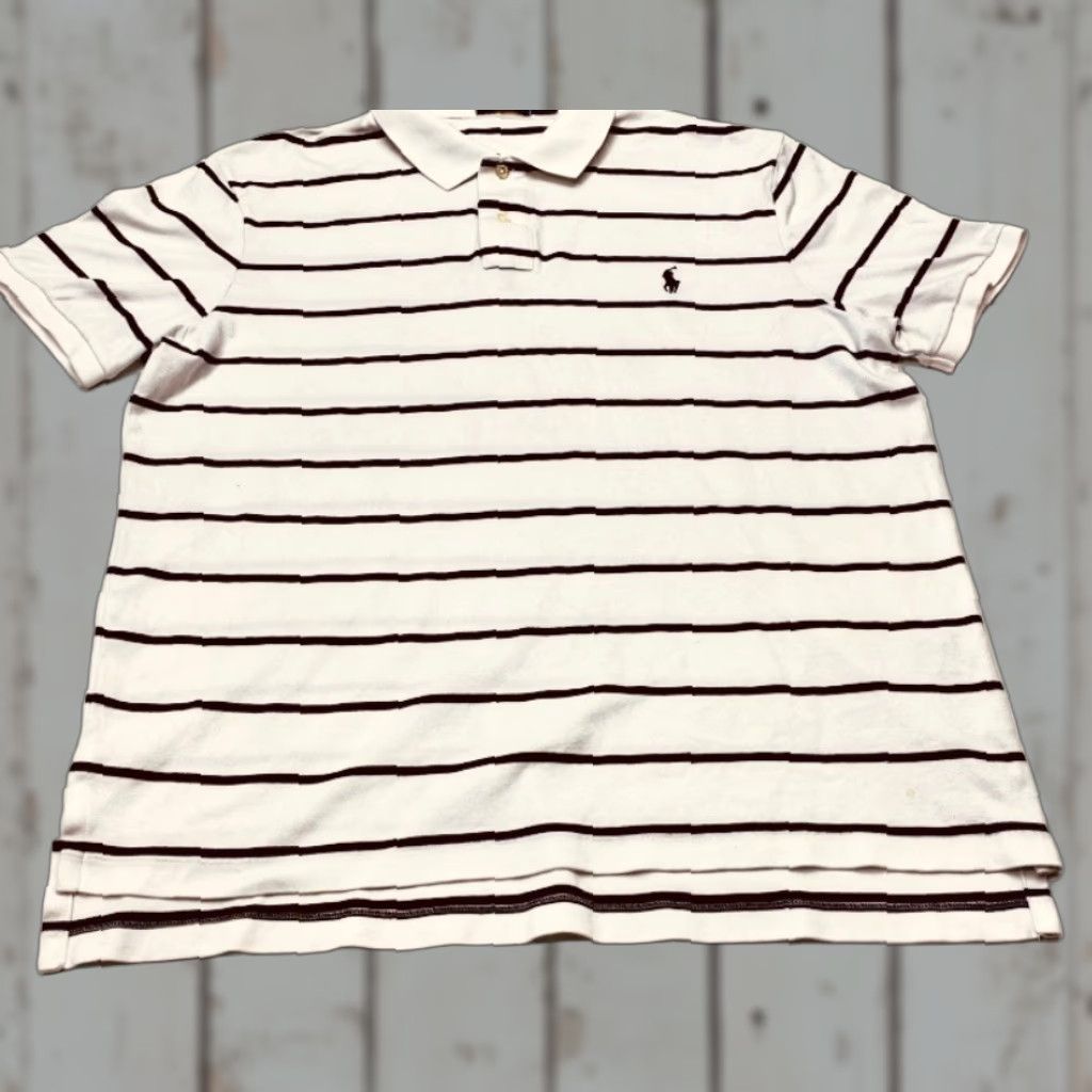 Polo Ralph Lauren Polo Ralph Lauren Performance Polo Shirt White Black Striped Mens Size XL 8552 Size US XL / EU 56 / 4 - 1 Thumbnail