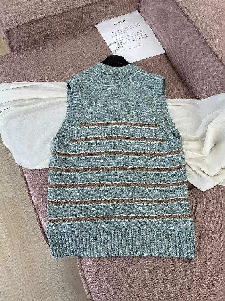 Chanel Chanel Green coffee color-blocked striped cashmere knitted Size XS / US 0-2 / IT 36-38 - 2 Thumbnail