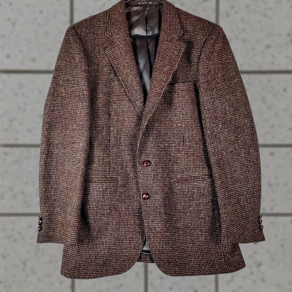 Stafford Stafford Wool Blazer 100% Pure Wool Brown Tweed Check Single‑Breasted 2‑Button Notch Lapel Mens Jacket 44R USA Size 44R - 1 Thumbnail