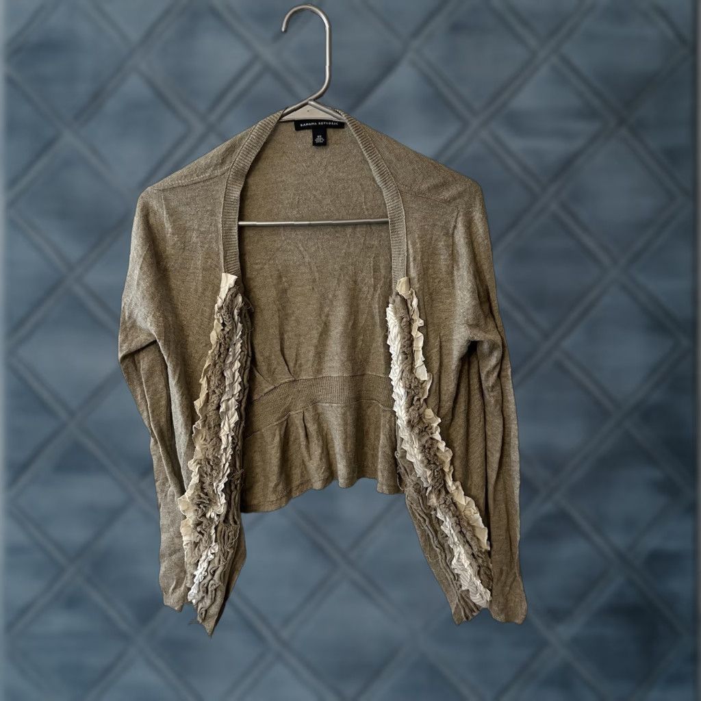 Banana Republic VINTAGE Banana Republic Cardigan Sweater Womens XS Brown Woven Ruffle Placket Size XS / US 0-2 / IT 36-38 - 1 Thumbnail