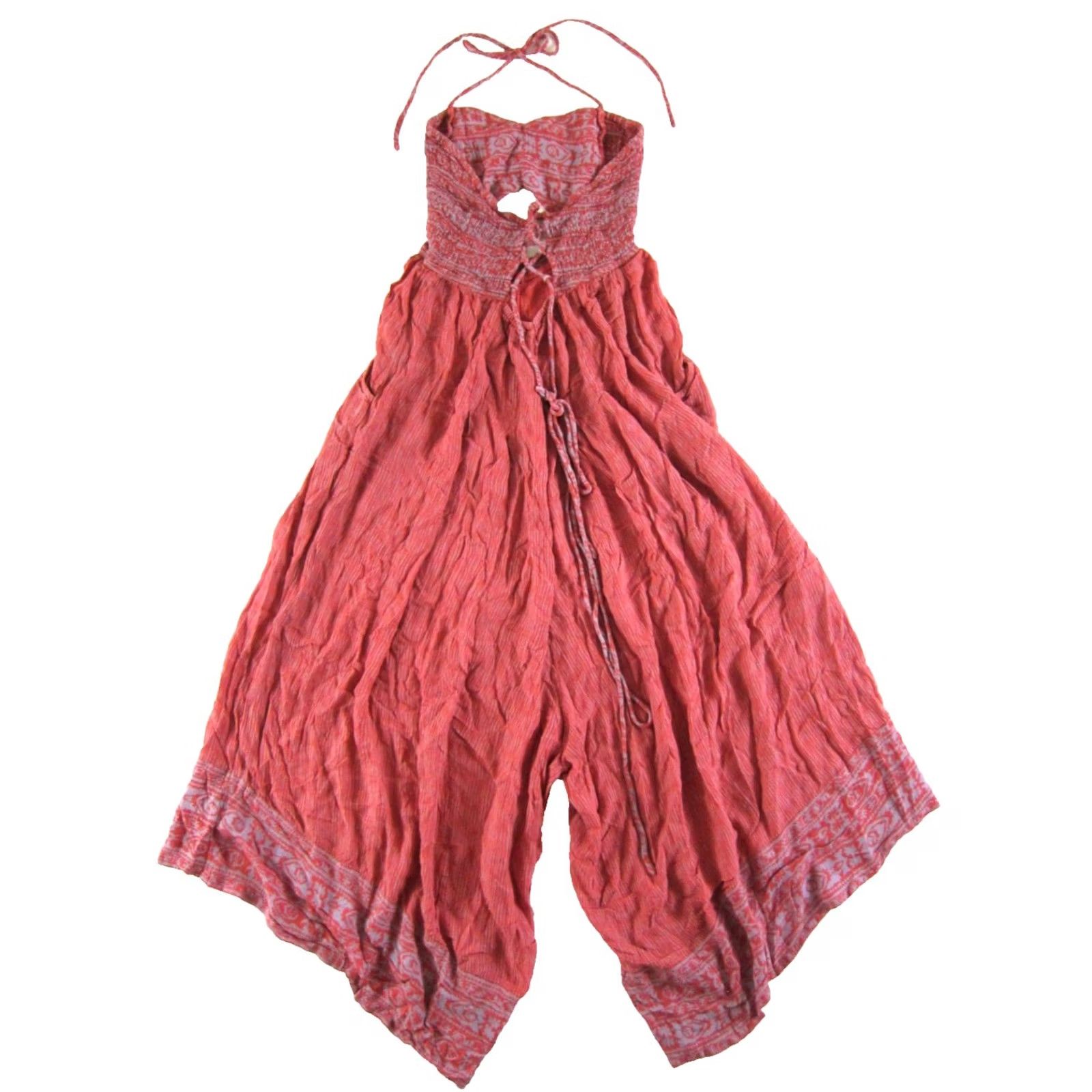 Free People Free People Pink Bali Floral Stripe Rayon Pocket Wide Leg halter Jumpsuit L Womens Size 36" / US 14 / IT 50 - 2 Thumbnail
