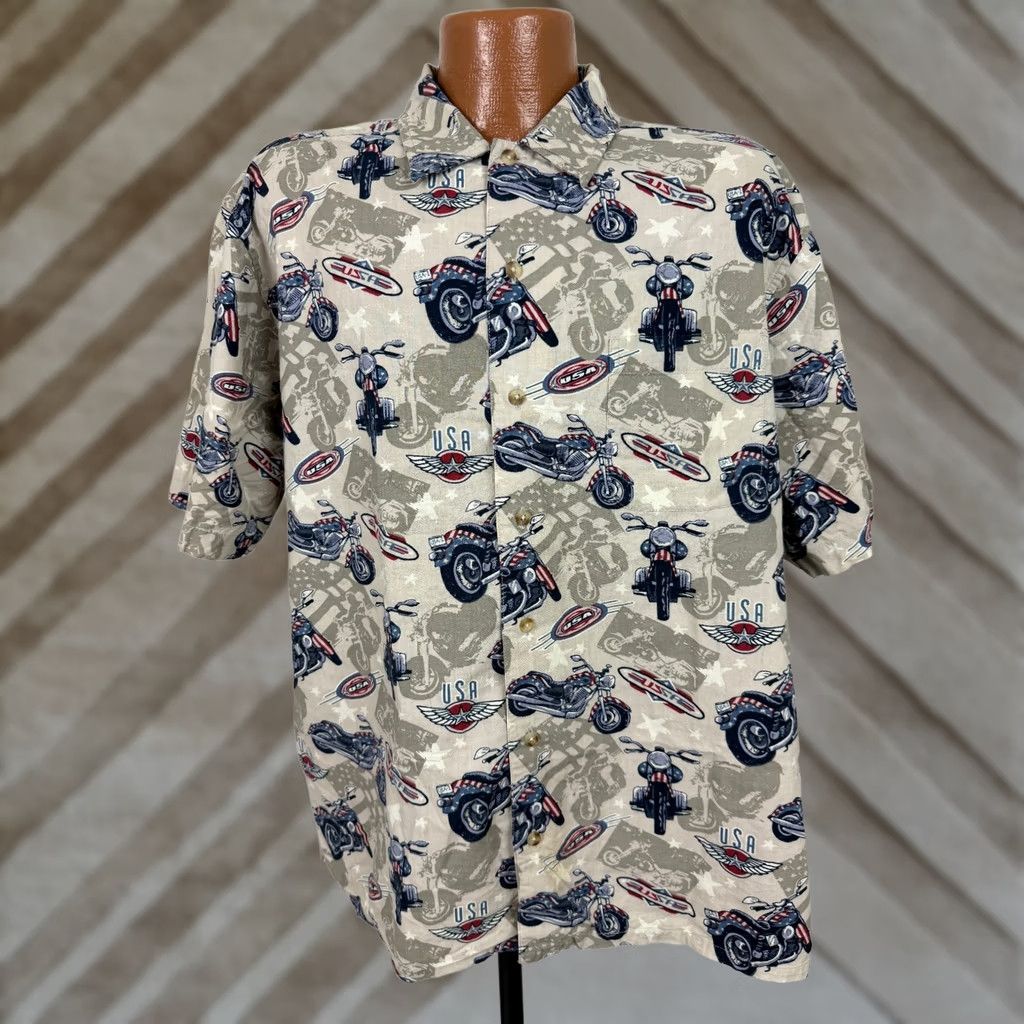 Croft & Barrow VINTAGE Croft & Barrow Motorcycle Shirt Men L Beige Short Sleeve Button-Up 90s Biker American Flag Casual Vintage 90s Men L Shirts Size US L / EU 52-54 / 3 - 1 Thumbnail