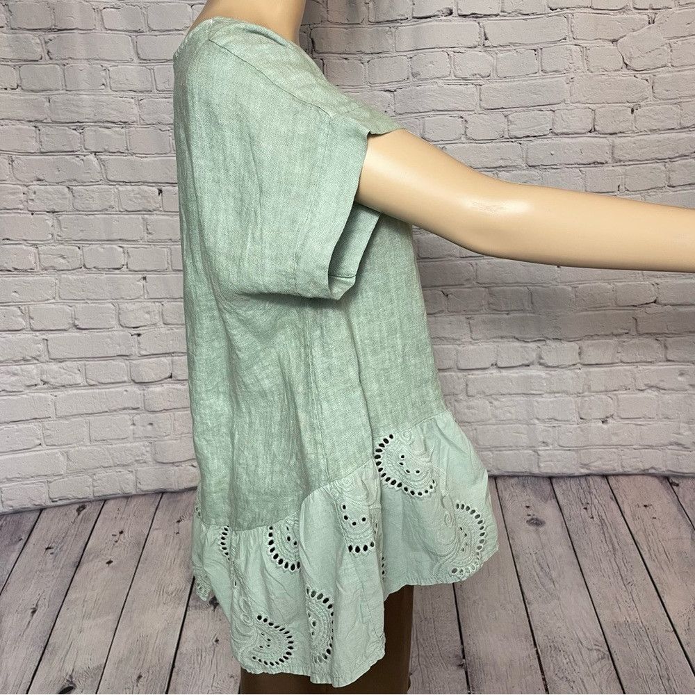 Other NWT New Terzo Millennio Sage Eyelet-trim Linen Top Made in Size S / US 4 / IT 40 - 3 Thumbnail