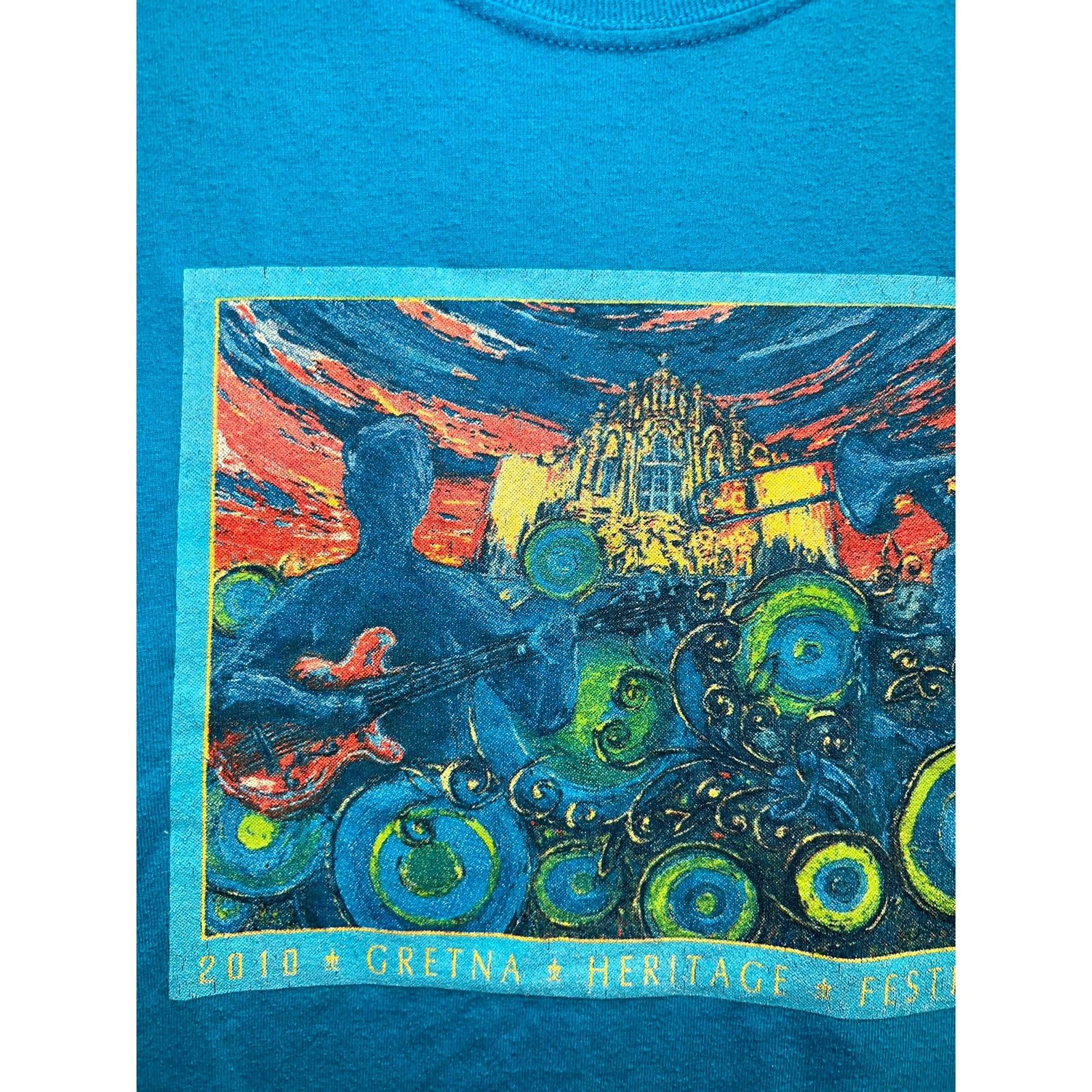 Jerzees Gretna Heritage Festival Shirt 2010 Music Guitar Blue Stain Size US S / EU 44-46 / 1 - 3 Thumbnail
