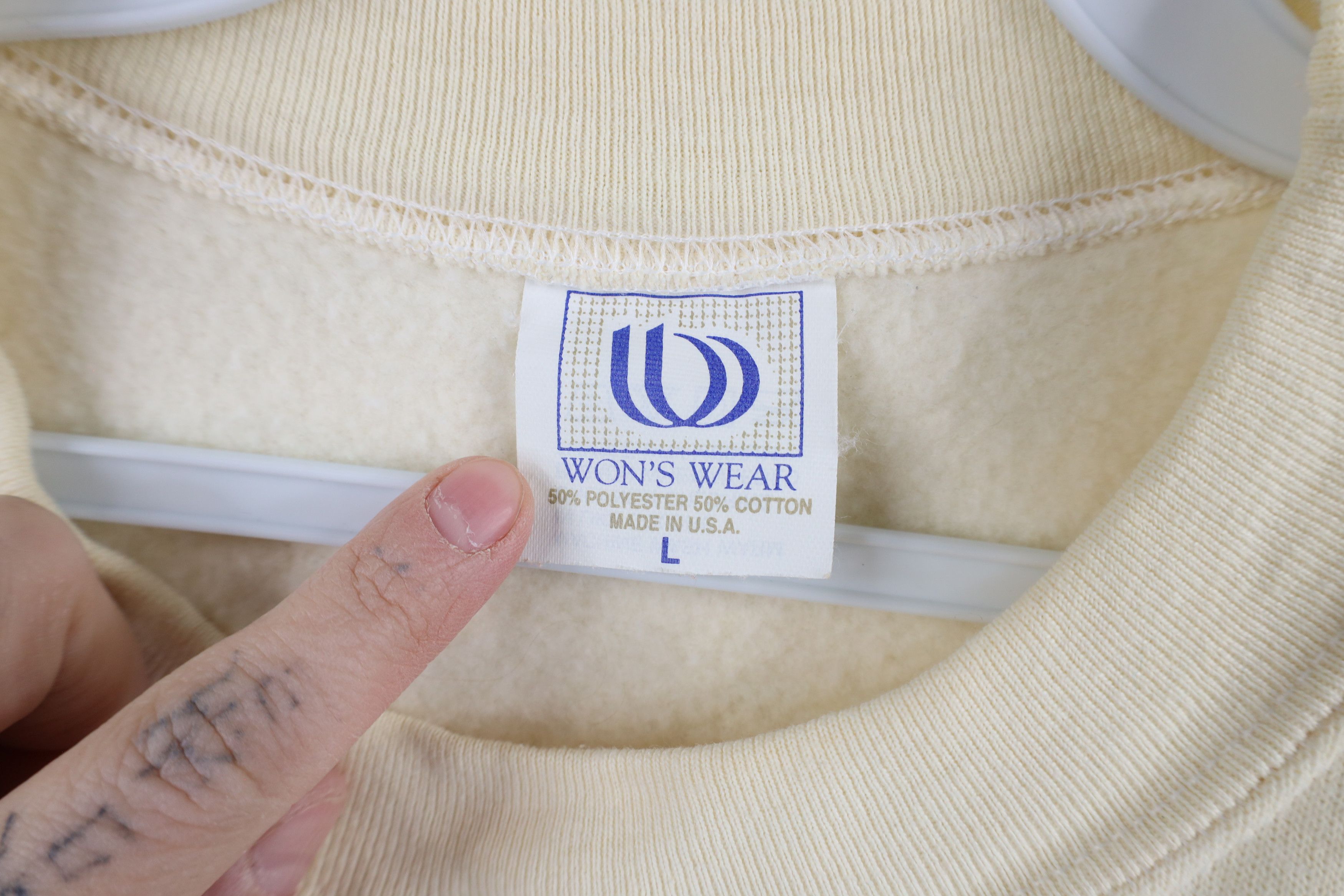 Vintage Vintage 90s Streetwear Hummingbird Sweatshirt Cream USA Size L / US 10 / IT 46 - 8 Thumbnail