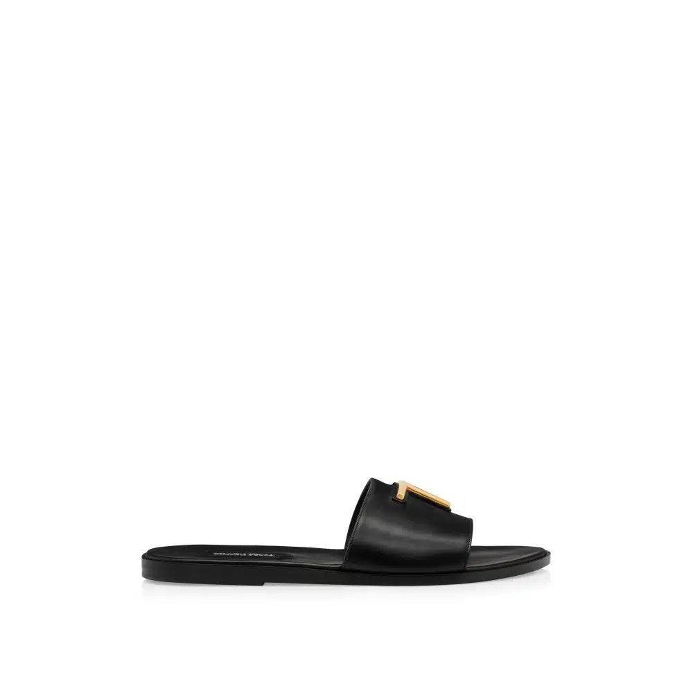 Tom Ford o1loc1c0425 J1430 Brighton Smooth Leather Slides in Black Size US 9 / EU 42 - 1 Thumbnail