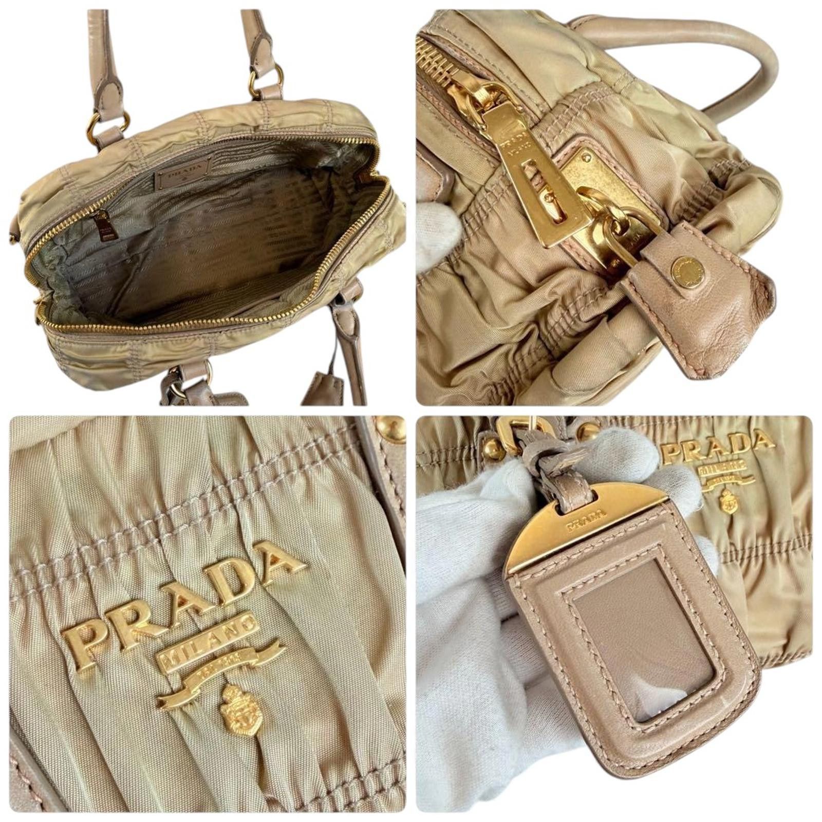 Prada Prada - Beige Ruched Leather Handbag Gold Hardware Size ONE SIZE - 5 Thumbnail