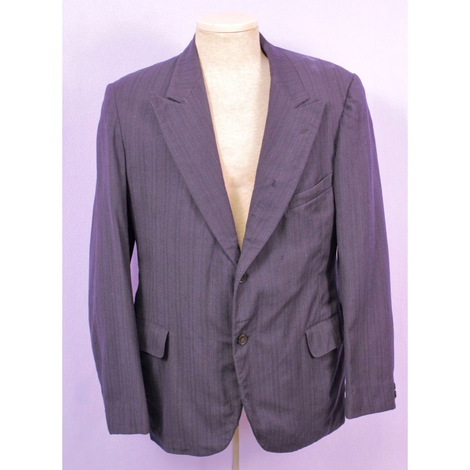 Vintage VINTAGE Men's VTG 20s AS IS Navy Wool 2 PC Suit Sz S-M 1920s Button Fly Pants Shirt Jacket Wool Navy Blue 1920s Mens Women Girls Boys Size 36R - 3 Thumbnail
