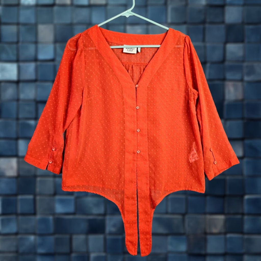 Salomon Another Label Blouse Shirt S Regular Orange Solid Short Sleeve Button Front Boho Top Womens Size S / US 4 / IT 40 - 1 Thumbnail