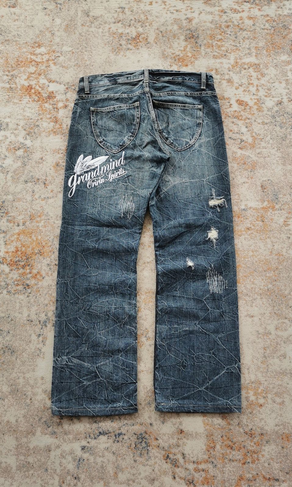 Japanese Brand Whiskers Grandmind Oririn Jeans Distressed Denim Size US 33 - 2 Thumbnail